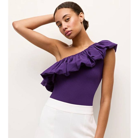 Marie Oliver Lucy One Shoulder Top Petunia Purple 1L10-196S Medium M Ruffle NEW - Picture 1 of 9